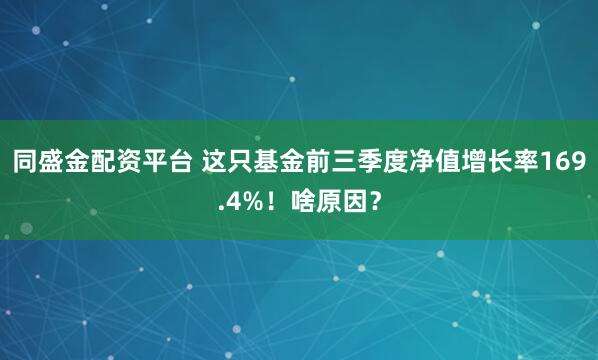 同盛金配资平台 这只基金前三季度净值增长率169.4%！啥原因？